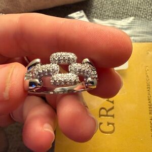 Sterling Silver Pave Link Ring - Silver